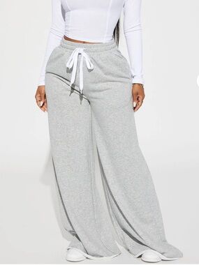 Fashion Nova Light Gray Wide Leg Drawstring Sweatpants